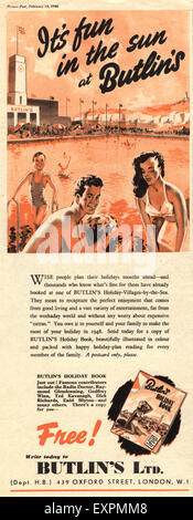 1950 UK Butlin's Magazine Advert Photo Stock - Alamy