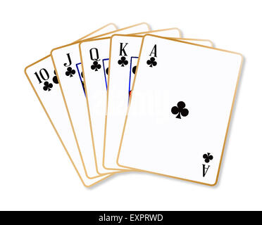 Cartes de jeu faire un flush clubs ace sur un fond blanc Banque D'Images