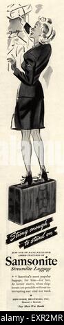 1940 USA Samsonite Assurance Magazine Advert Banque D'Images