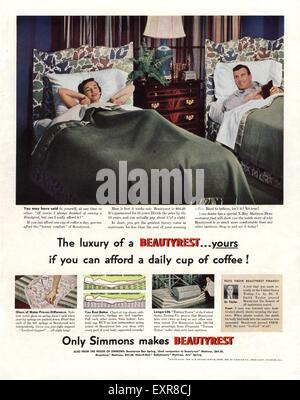 1950 USA matelas Beautyrest Annonce magazine Banque D'Images