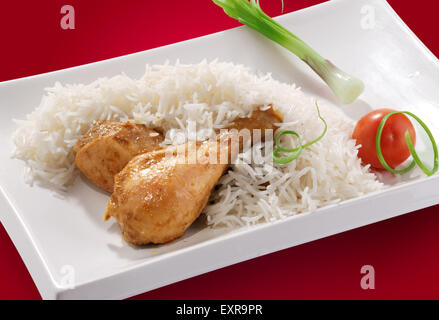 Fried Chicken & riz bouilli Banque D'Images