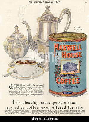 1920 USA Maxwell House Magazine Advert Banque D'Images