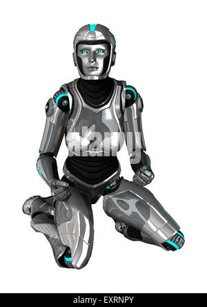 Numérique 3D render of a female cyborg isolé sur fond blanc Banque D'Images