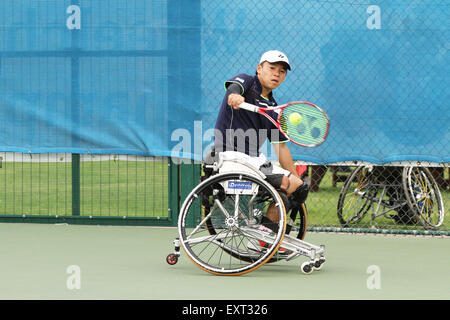 Centre de tennis de Nottingham, Nottingham, Royaume-Uni. 16 juillet, 2015. British Open Tennis en fauteuil roulant du revers. de Takashi Sanada (JPN) Credit : Action Plus Sport/Alamy Live News Banque D'Images