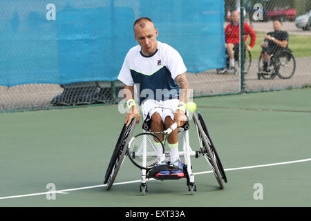 Centre de tennis de Nottingham, Nottingham, Royaume-Uni. 16 juillet, 2015. En tennis en fauteuil roulant du Canada. Sauvé de Andy Lapthorne (GBR) : Action de Crédit Plus Sport/Alamy Live News Banque D'Images