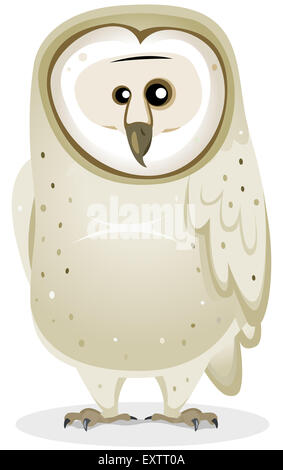 Illustration d'un drôle de cute cartoon Barn Owl bird permanent de caractère Banque D'Images