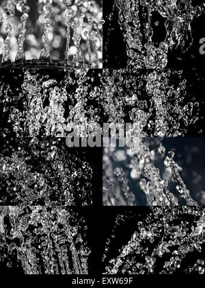 Collection d'images battant gouttes d'eau sur fond noir Banque D'Images