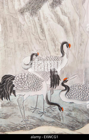 La peinture chinoise traditionnelle, d'oiseaux, grue, Banque D'Images