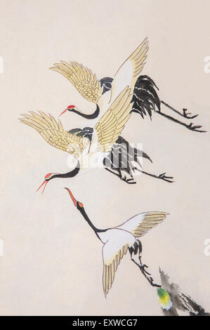 La peinture chinoise traditionnelle, d'oiseaux, grue, Banque D'Images