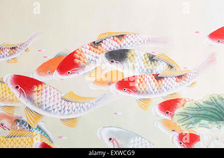 La peinture traditionnelle chinoise, la carpe koï, poisson, Banque D'Images