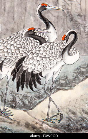 La peinture chinoise traditionnelle, d'oiseaux, grue, Banque D'Images