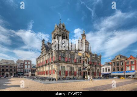 Place du marché avec la mairie de Delft, Pays-Bas Banque D'Images