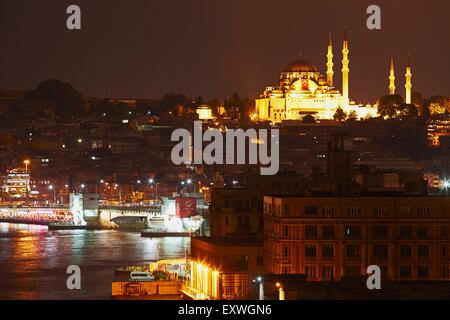 Mosquée Sueleymaniye et le pont de Galata, Istanbul, Turquie Banque D'Images