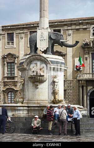 Fontaine des éléphants, Catane, Sicile, Italie, Europe Banque D'Images