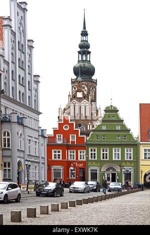 Cathédrale St Nikolai et maisons gabele, Mecklembourg-Poméranie-Occidentale, Allemagne, Europe, Banque D'Images