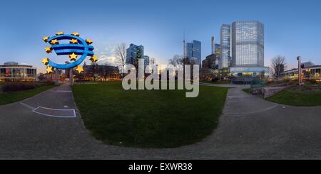 Ancien bâtiment de la BCE, Frankfurt am Main, Allemagne, panorama sphérique Banque D'Images