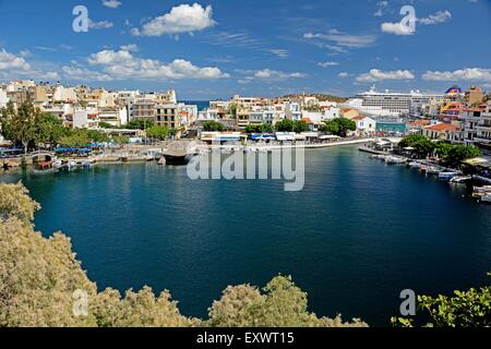 Lac Voulismeni, Agios Nikolaos, Crète, Grèce, Europe Banque D'Images