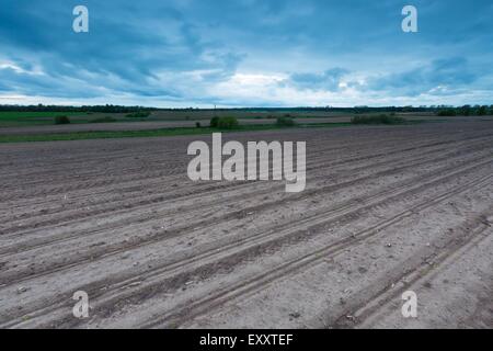 Champ labouré dans le calme paysage campagne polonaise. Paysage de printemps Banque D'Images