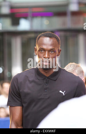 Londres, Royaume-Uni, le 17 juillet 2015. Le sprinter jamaïcain Usain Bolt apparaissant sur l'une émission à la BBC studios à Londres. Credit : Danny Charlette/Alamy Live News Banque D'Images