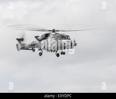 Un hélicoptère Lynx HMA.8 de la Royal Navy Black Cats Helicopter Display Team à l'Air Show de Yeovilton 2015 Banque D'Images