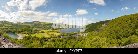 Panorama de Llanberis, Llyn Padarn & National Slate Museum. Banque D'Images