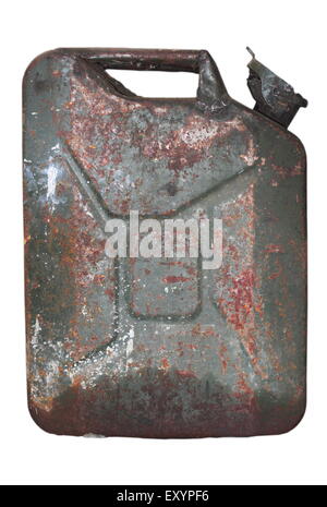 Old rusty canister essence isolated over white background Banque D'Images