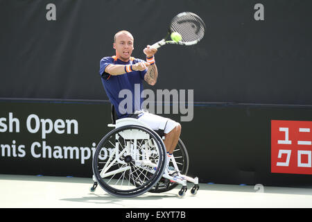 Centre de tennis de Nottingham, Nottingham, Royaume-Uni. 18 juillet, 2015. En tennis en fauteuil roulant du Canada. Du coup droit d'Andy Lapthorne (GBR) dans la finale Quad Mens : Action Crédit Plus Sport/Alamy Live News Banque D'Images