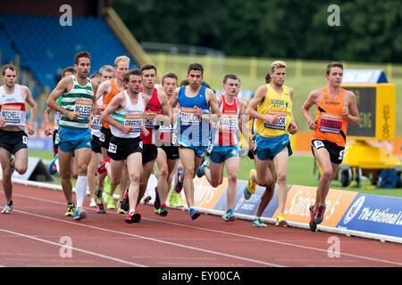 Steve Mitchell, Ryan MCLEOD, Dewi GRIFFITHS, Adam HICKEY, Jonny HAY, Jonathan TAYLOR, Jonathan Davies, Jonathan MELLOR, Thomas FARRELL Men's 5000m, 2014 championnats britanniques Sainsbury's Alexander Stadium Birmingham UK Banque D'Images