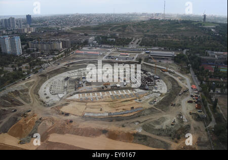 Volgograd, Russie. 15 juillet, 2015. Le site de construction du stade de la Coupe du Monde 2018 à Volgograd, Russie, 15 juillet 2015. Les matches de la Coupe du Monde de football 2018 sera joué ici dans la ville sur la Volga. Photo : Marcus Brandt/dpa/Alamy Live News Banque D'Images