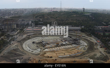 Volgograd, Russie. 15 juillet, 2015. Le site de construction du stade de la Coupe du Monde 2018 à Volgograd, Russie, 15 juillet 2015. Les matches de la Coupe du Monde de football 2018 sera joué ici dans la ville sur la Volga. Photo : Marcus Brandt/dpa/Alamy Live News Banque D'Images