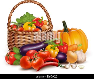 Un panier plein de légumes frais. Vector background. Illustration de Vecteur