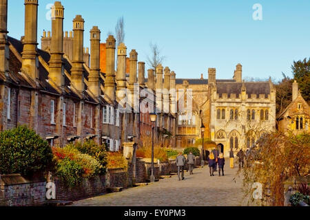 Habitée la plus ancienne rue d'Europe avec des maisons d'origine - Vicaire est près de Wells, Somerset, England, UK Banque D'Images