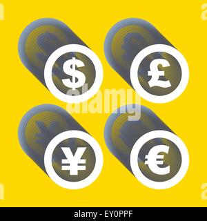 Vector dollar, euro, yen et livre des icônes. Jeu de signes. Vector illustration. Peut être utilisé pour la conception et la présentation. Illustration de Vecteur