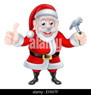 Dessin animé de noël santa claus holding hammer et donner un coup de pouce Banque D'Images