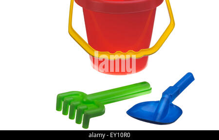 En plastique coloré des jouets de plage pour les enfants. Banque D'Images