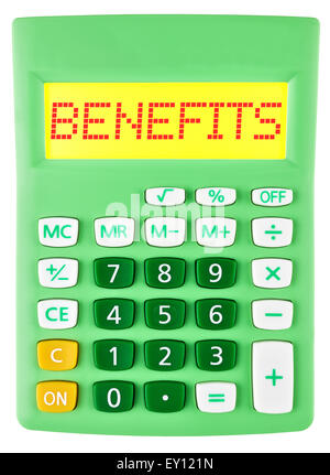 Avantages calculatrice avec affichage sur isolated Banque D'Images