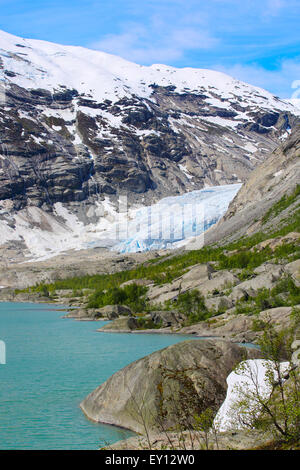 Voir à Nigardsbreen Glacier dans le Parc National de Jostedalsbreen, Norvège Banque D'Images