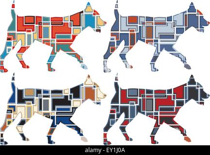 Ensemble d'eps8 vecteur coloré modifiable mosaïque des illustrations d'un chien qui court Illustration de Vecteur