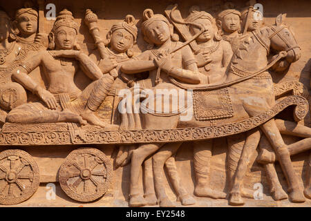 Les détails des sculptures et des frises au Temple de la Mahabodhi à Bodhgaya Banque D'Images