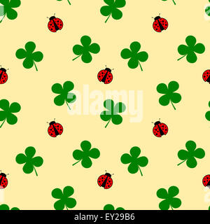 Coccinelle et trèfle à quatre feuilles seamless pattern illustration bonne chance Banque D'Images