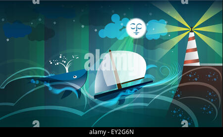 Bateau phare des baleines mer lune falaise Banque D'Images