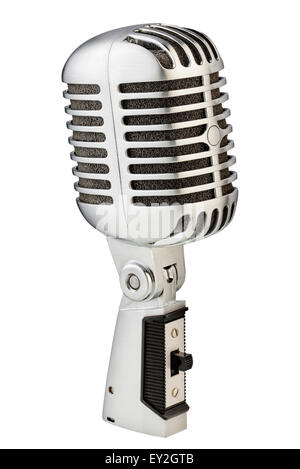 Vintage metal microphone (argent) isolé sur fond blanc Banque D'Images