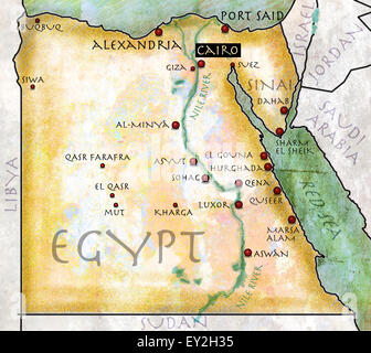 Carte de l'Egypte, l'effet antique papyrus, parchemin, effet Banque D'Images