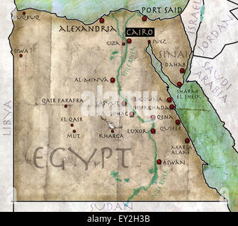 Carte de l'Egypte, l'effet antique papyrus, parchemin, effet Banque D'Images