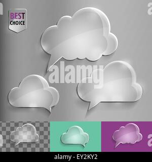 Trois types de verre bulle avec des icônes nuage ombre sur background . EPS 10 illustration vectorielle pour le web. Illustration de Vecteur