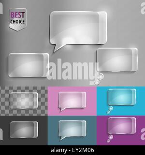 Ensemble de rectangle bulle de verre icônes avec soft ombre sur background . EPS 10 illustration vectorielle pour le web. Illustration de Vecteur