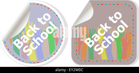 Retour à l'école texte sur tag label autocollants set isolated on white Banque D'Images