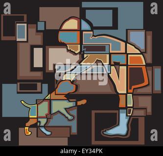Eps8 coloré vecteur illustration mosaïque abstraite modifiable d'une jeune fille de flatter un chiot Illustration de Vecteur