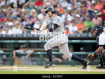 Detroit, Michigan, USA. 20 juillet, 2015. Mariners de Seattle catcher Mike Zunino (3) au cours de l'action jeu MLB entre les Mariners de Seattle et les Tigers de Detroit à Comerica Park à Detroit, Michigan. Les Tigres défait les Mariners 5-4. John Mersits/CSM/Alamy Live News Banque D'Images