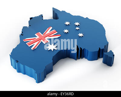 Carte de l'Australie et d'un drapeau isolé sur fond blanc Banque D'Images